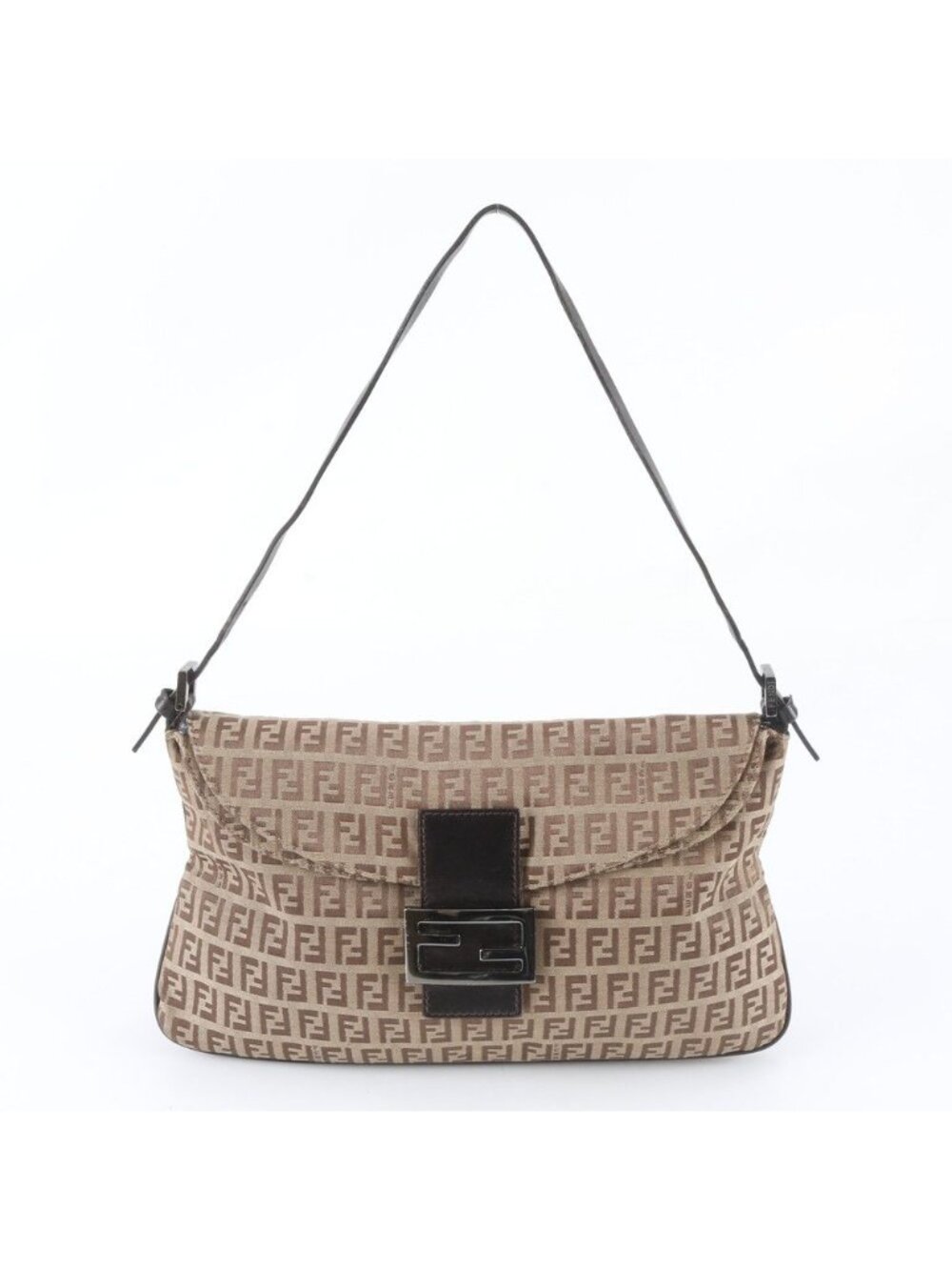 Fendi Zucchino Mamma Bucket FF Leather Shoulder Bag Brown